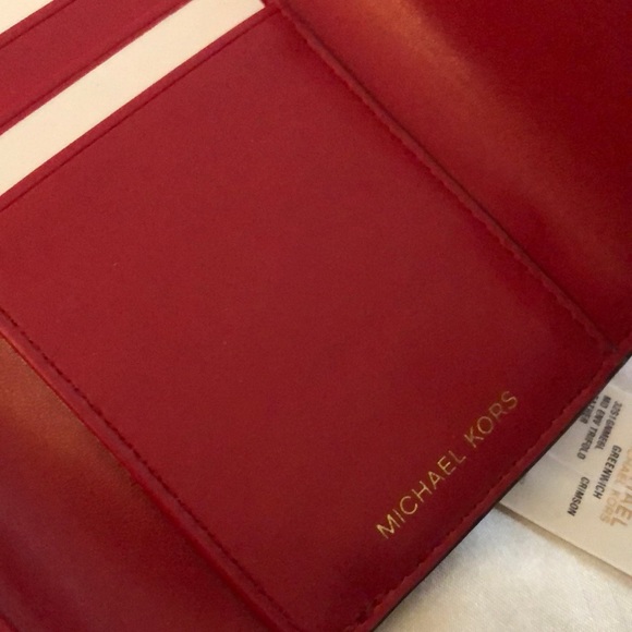 Michael Kors Greenwich Medium Envelope Leather Trifold Wallet Color Crimson NWT - Picture 10 of 16
